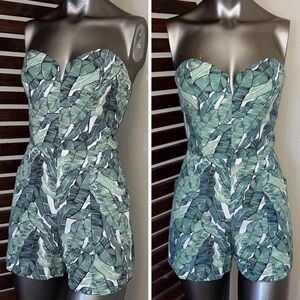 H&M Leaf Print Strapless Romper